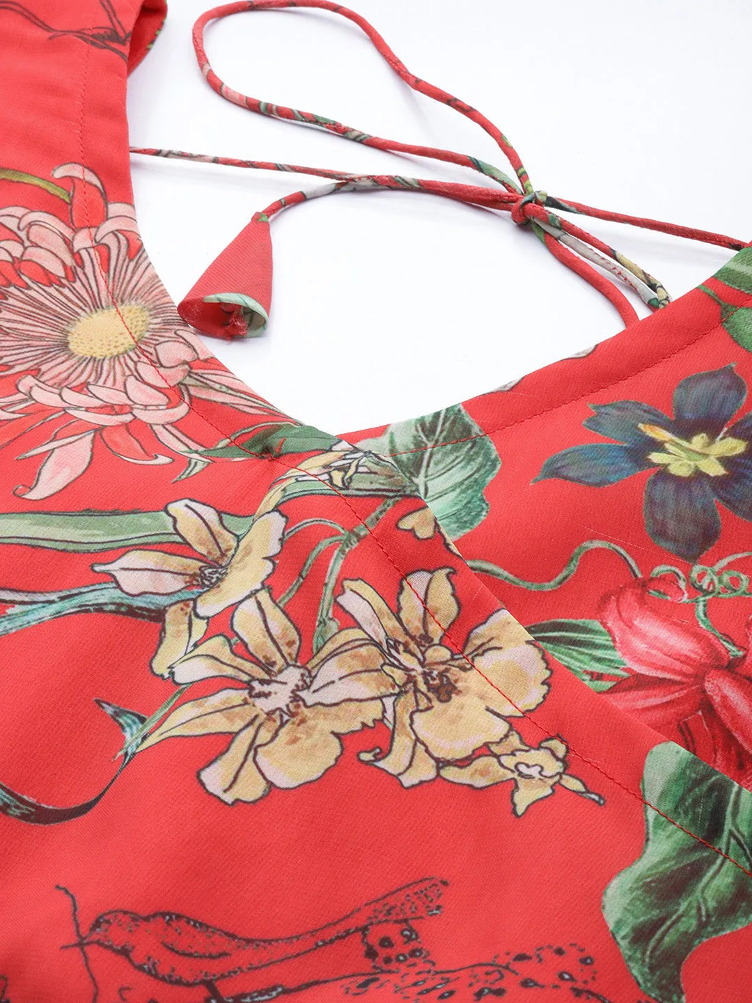 Red Floral Geogette Maxi Dress
