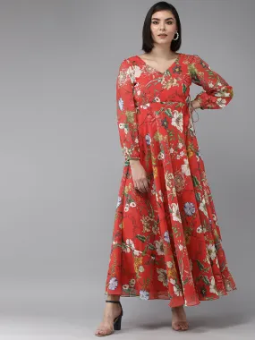 Red Floral Geogette Maxi Dress