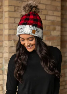 Red Plaid Knit Beanie