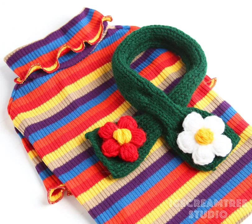 Retro Stripes Ruffles Turtleneck Top - Pet Clothing