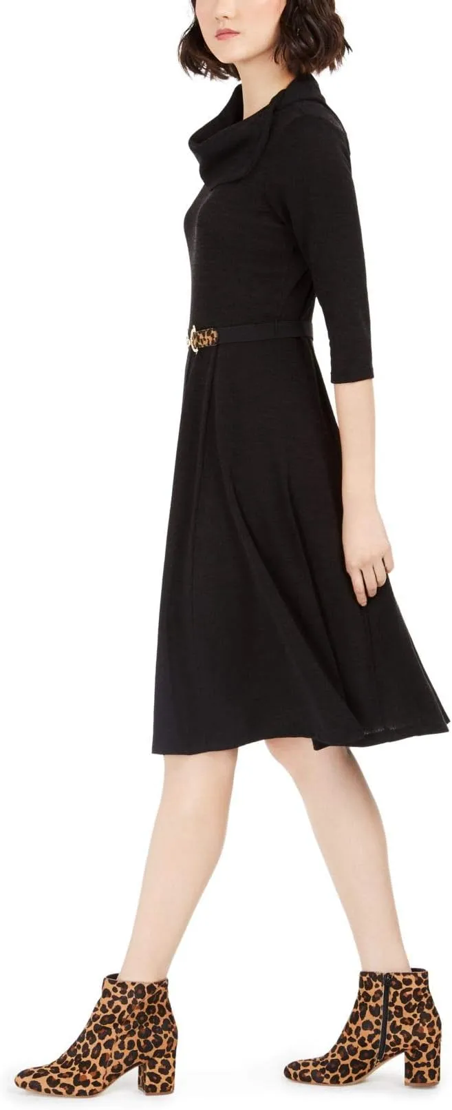 Robbie Bee Women's Petite Belted Cowlneck Sweater Dress  Color Black Size PS