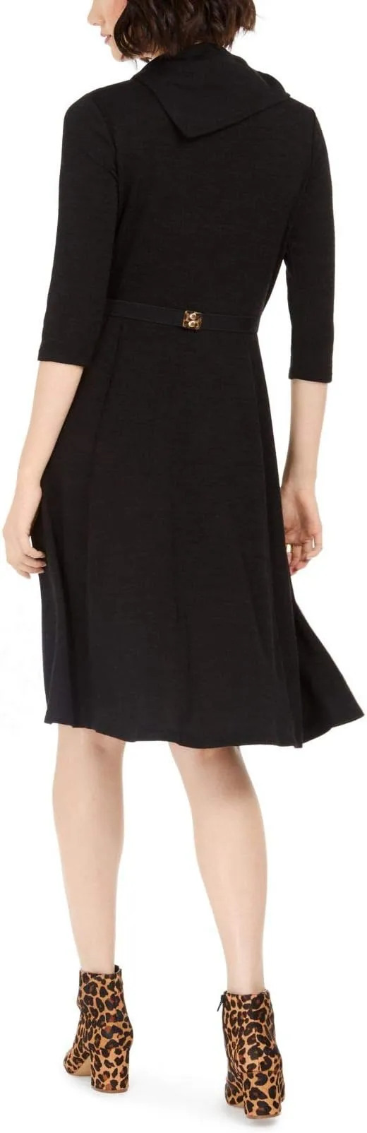 Robbie Bee Women's Petite Belted Cowlneck Sweater Dress  Color Black Size PS