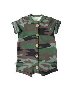 rolled sleeve romper - classic camo