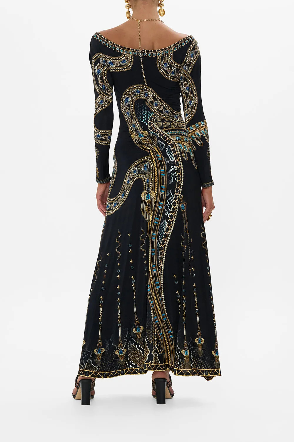 RUCHED JERSEY DRESS W/ CHAIN