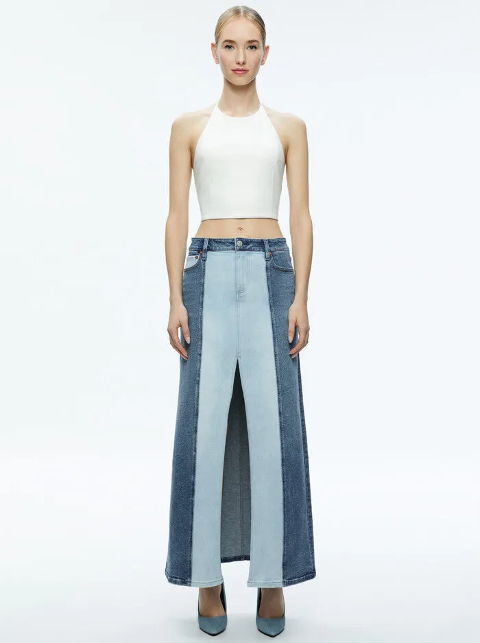 Rye Two Tone Maxi Denim Skirt