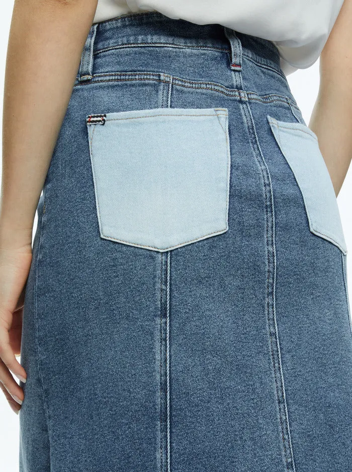 Rye Two Tone Maxi Denim Skirt