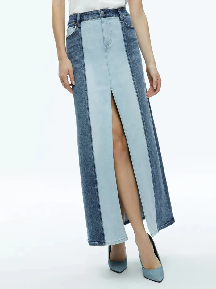 Rye Two Tone Maxi Denim Skirt