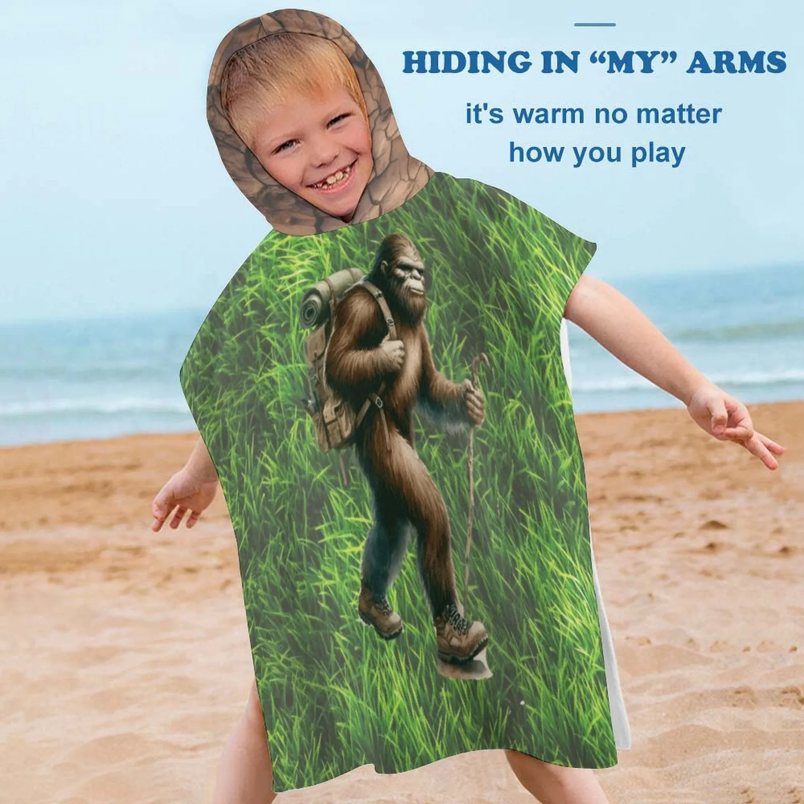 Sasquatch, Bigfoot Sports, Hooded Terry Cloth Pullover Towel for Kids, Children