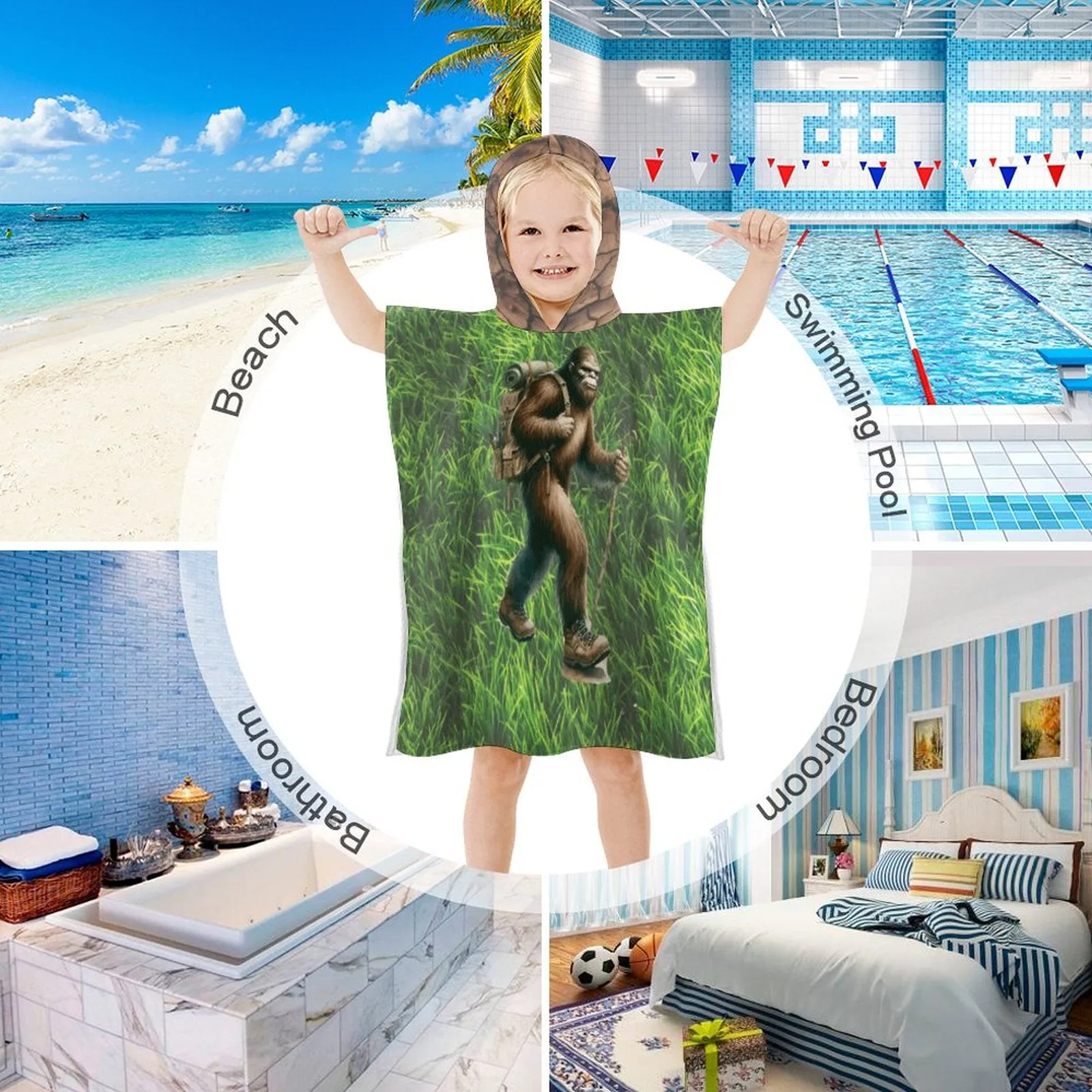 Sasquatch, Bigfoot Sports, Hooded Terry Cloth Pullover Towel for Kids, Children