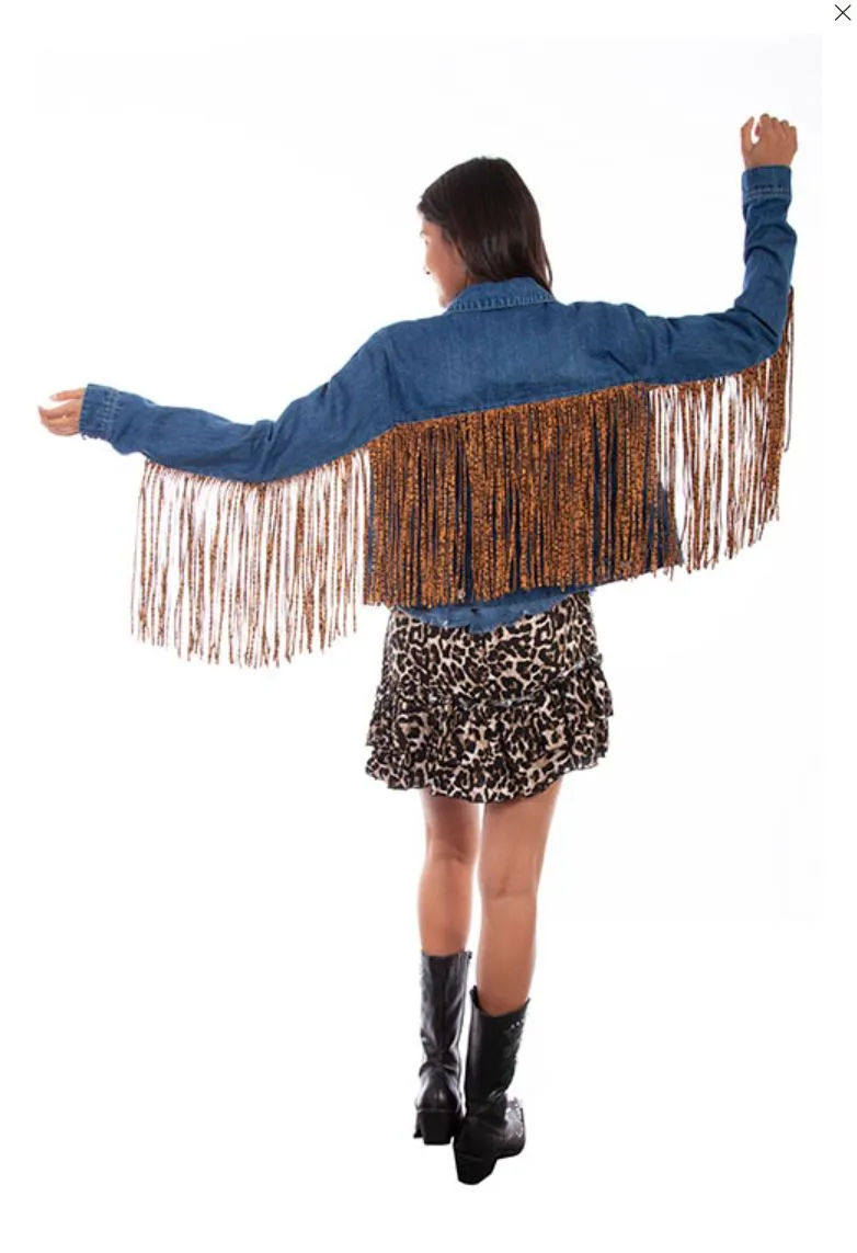 Scully leopard fringe jean jacket
