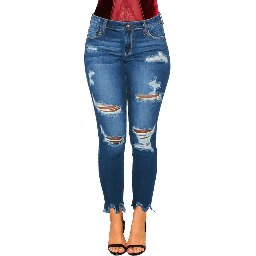 Sexy High Waist Stretch Ripped Skinny Denim Pants
