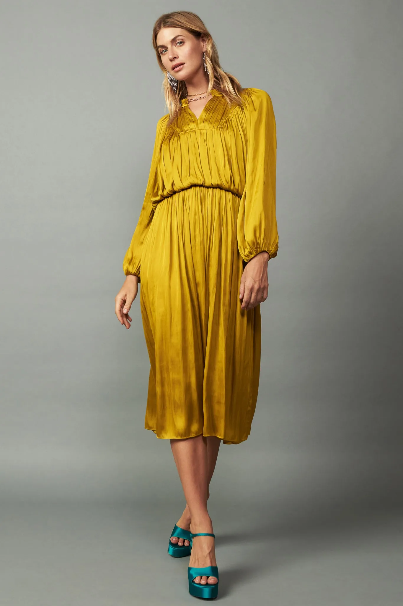 Shirred Yoke Maxi Dress
