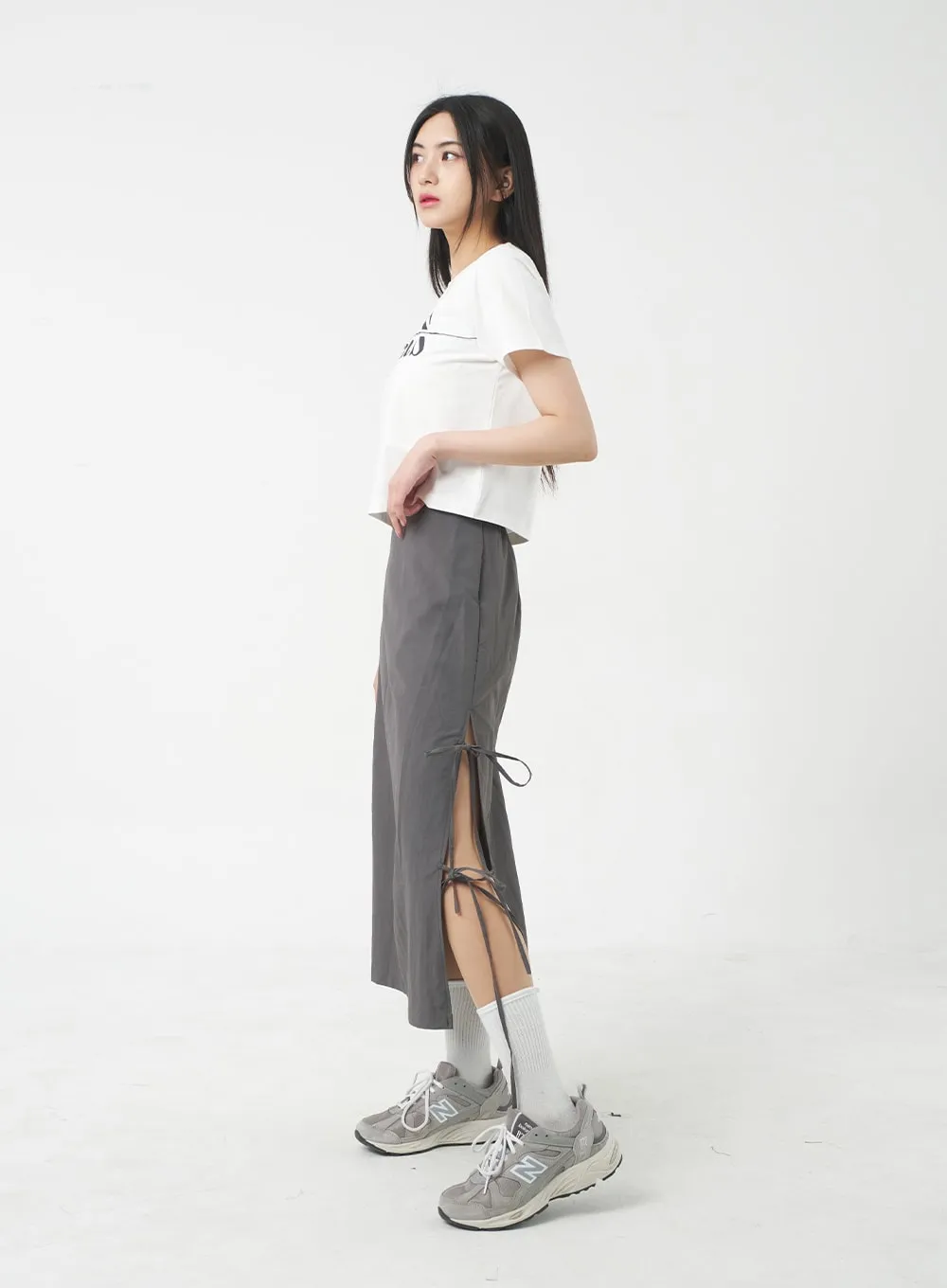 Side Slit Nylon Maxi Skirt BY312