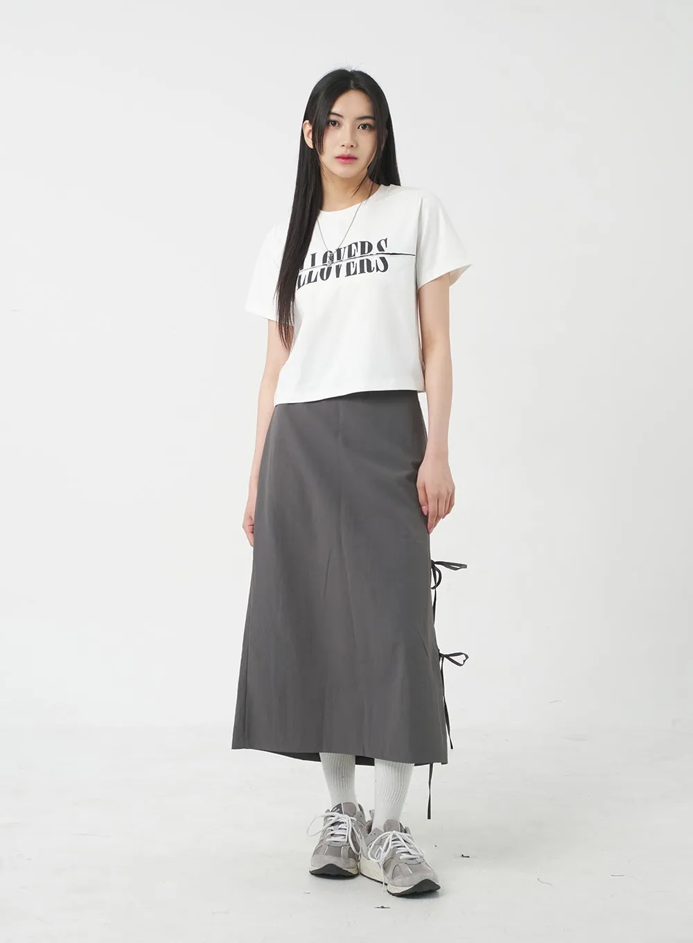 Side Slit Nylon Maxi Skirt BY312