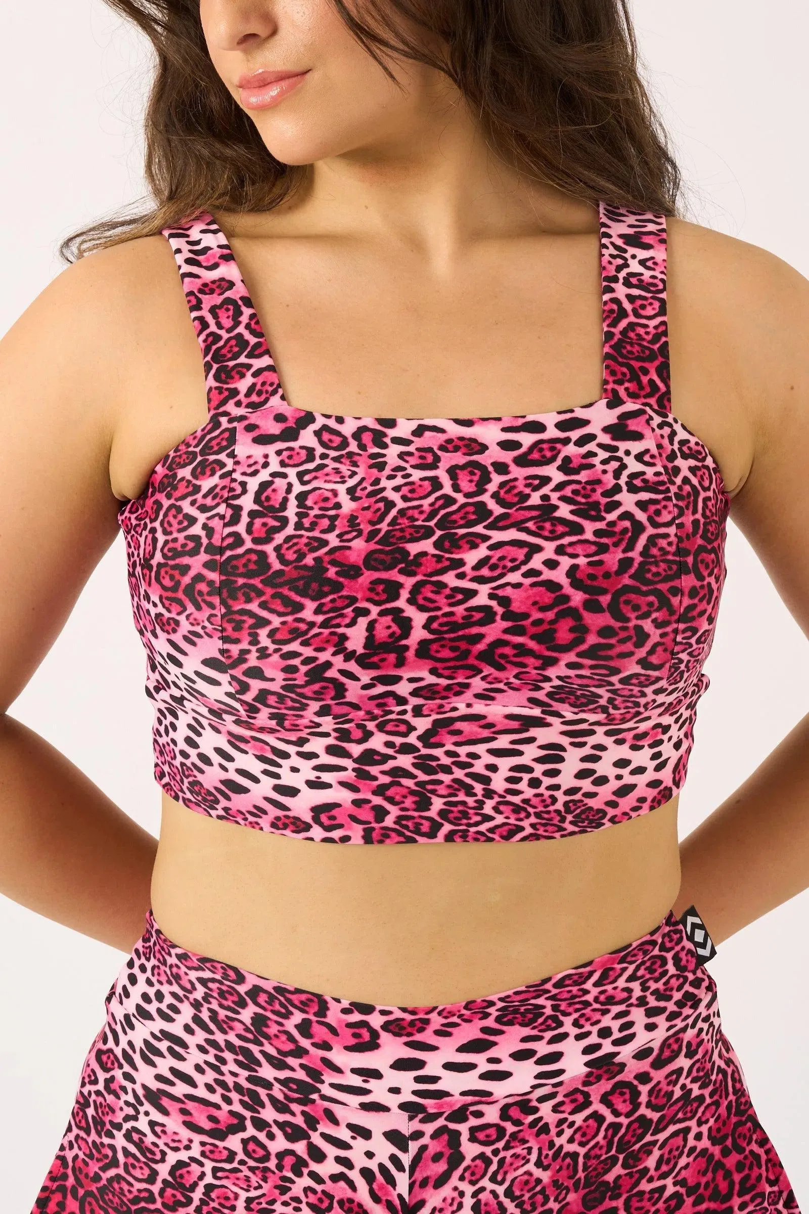 Silky Square Neck Comfort Crop Top - Pink Primal Animal