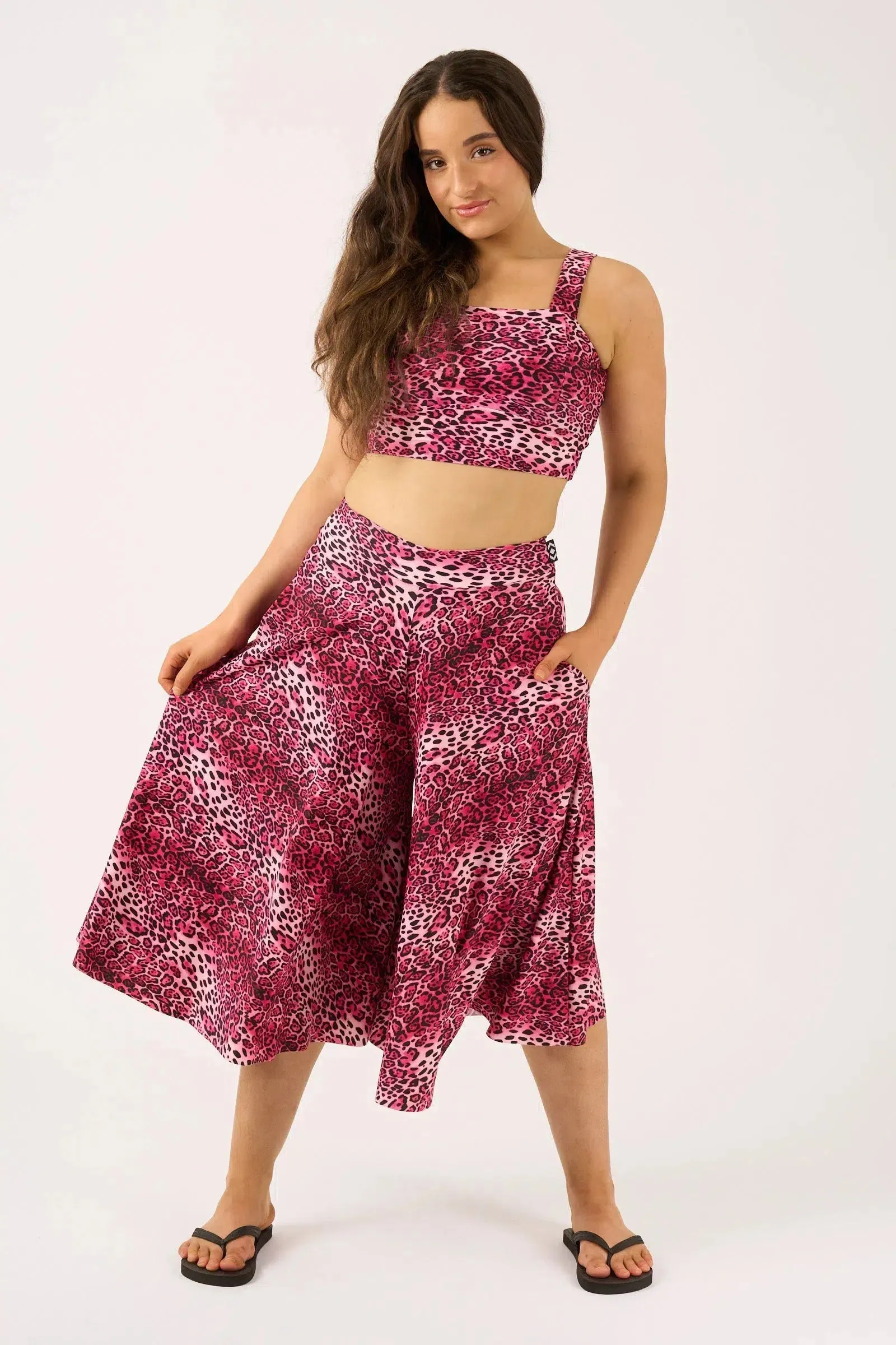 Silky Square Neck Comfort Crop Top - Pink Primal Animal