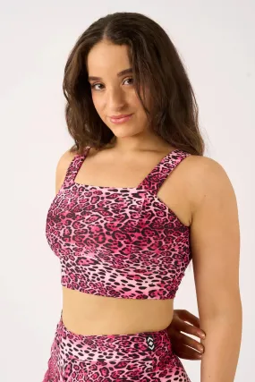 Silky Square Neck Comfort Crop Top - Pink Primal Animal