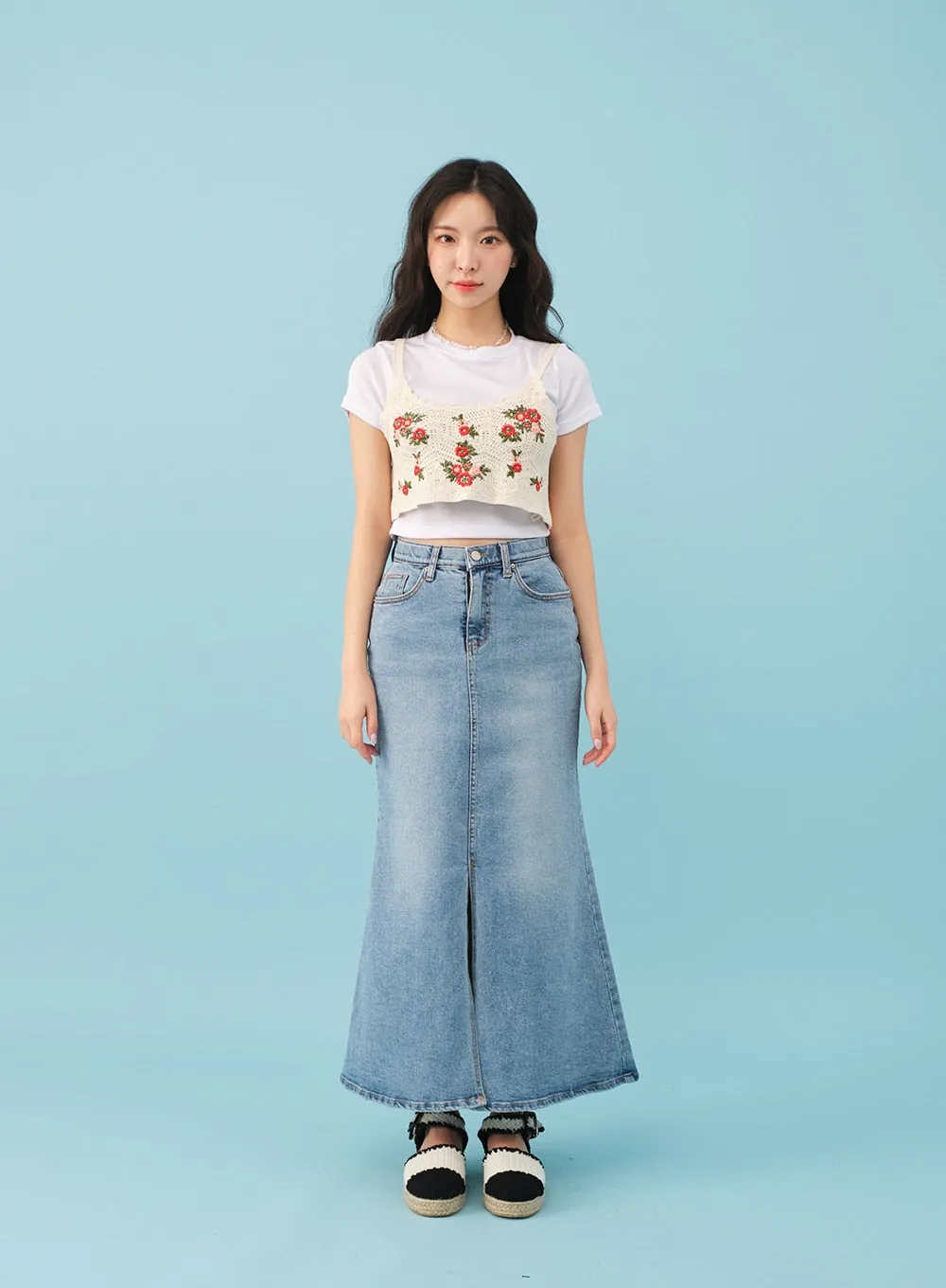 Slit Mermaid Fit Denim Maxi Skirt BJ03
