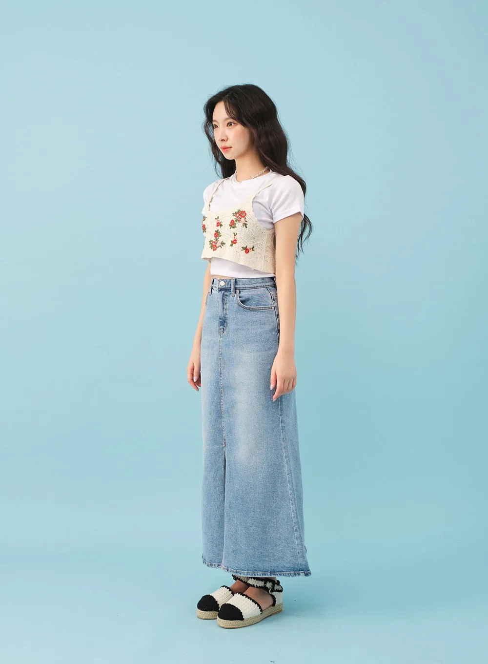 Slit Mermaid Fit Denim Maxi Skirt BJ03