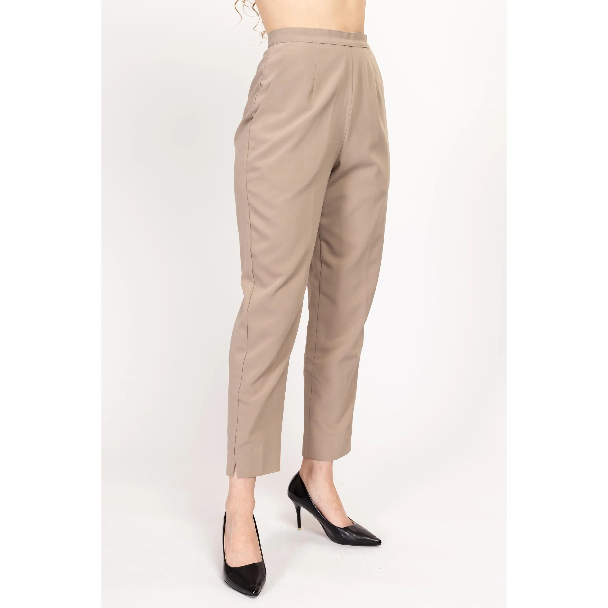 Small 80s High Waisted Khaki Trousers 26.5"