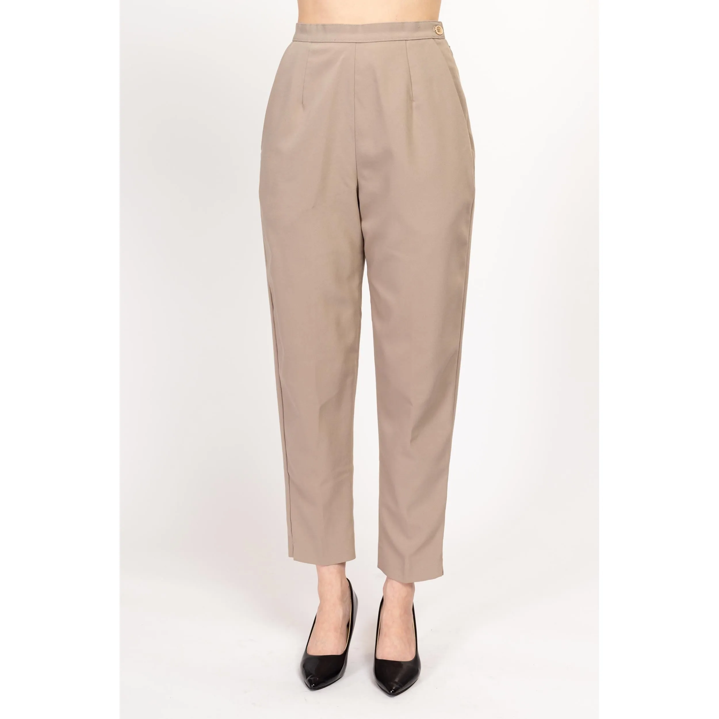 Small 80s High Waisted Khaki Trousers 26.5"