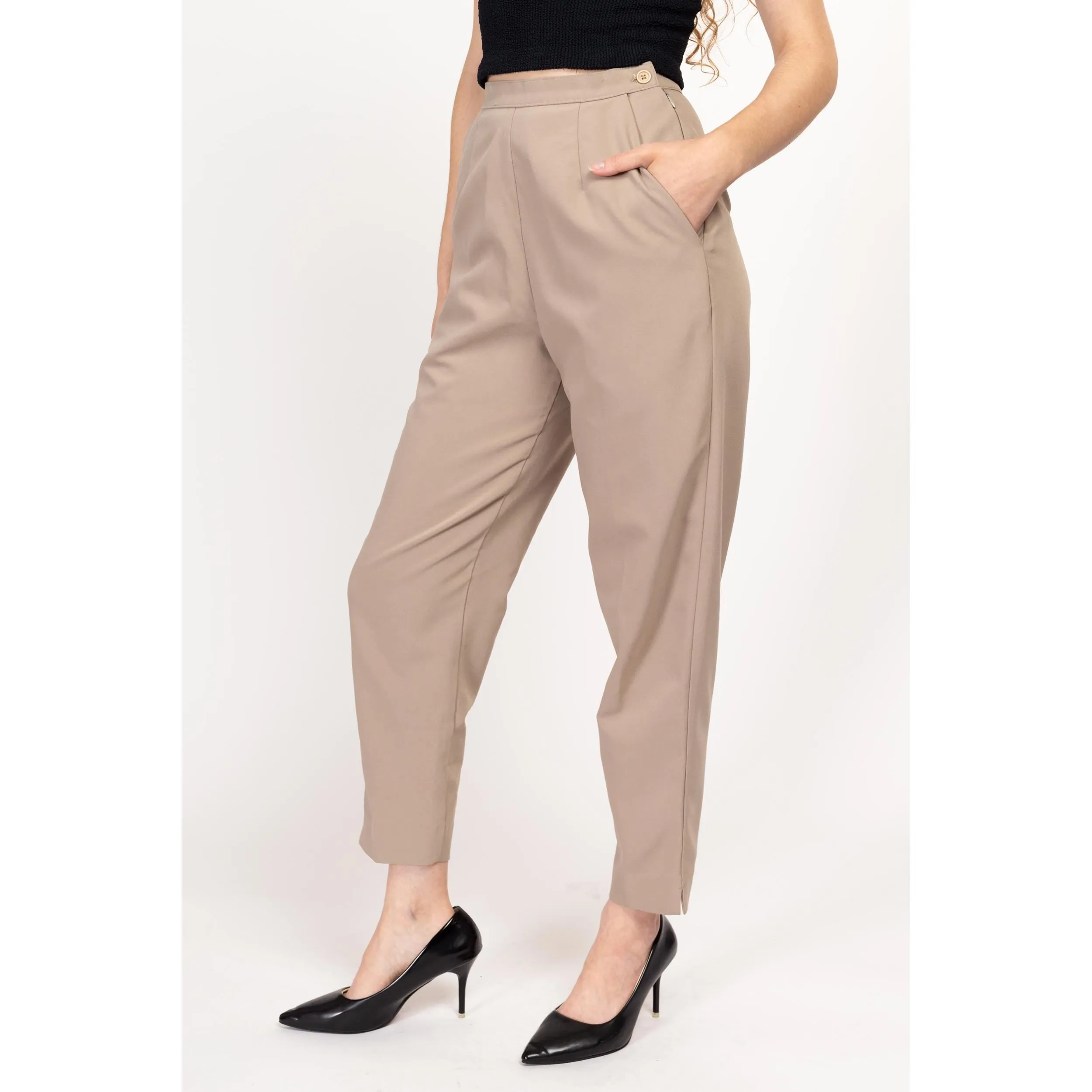 Small 80s High Waisted Khaki Trousers 26.5"