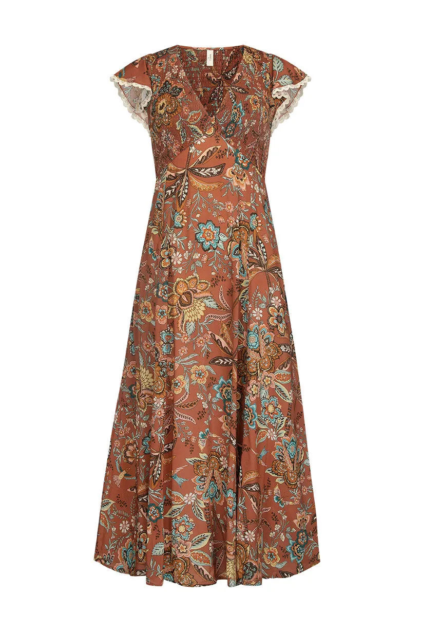 Spell - Mojave Shirred Gown - Amber