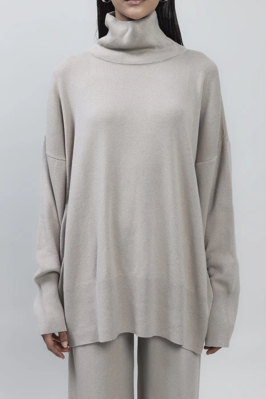 Stone Turtleneck Relaxed Fit Knitted Sweater