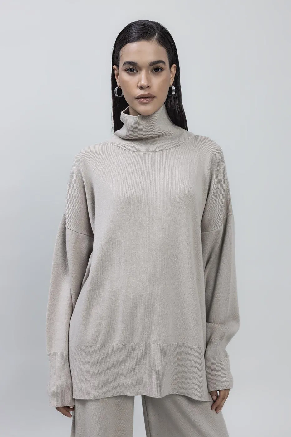 Stone Turtleneck Relaxed Fit Knitted Sweater