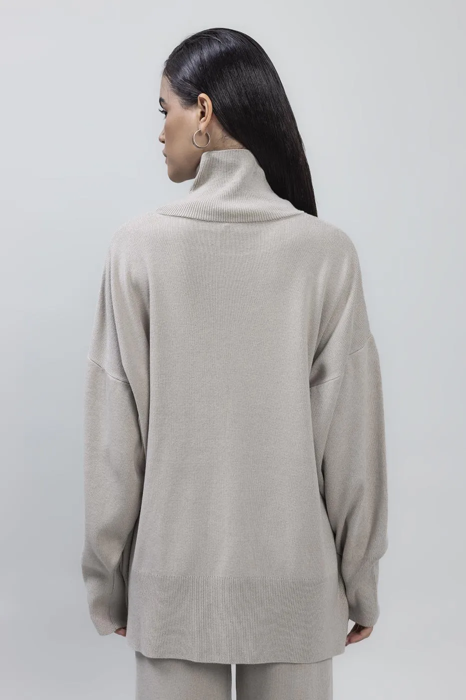 Stone Turtleneck Relaxed Fit Knitted Sweater