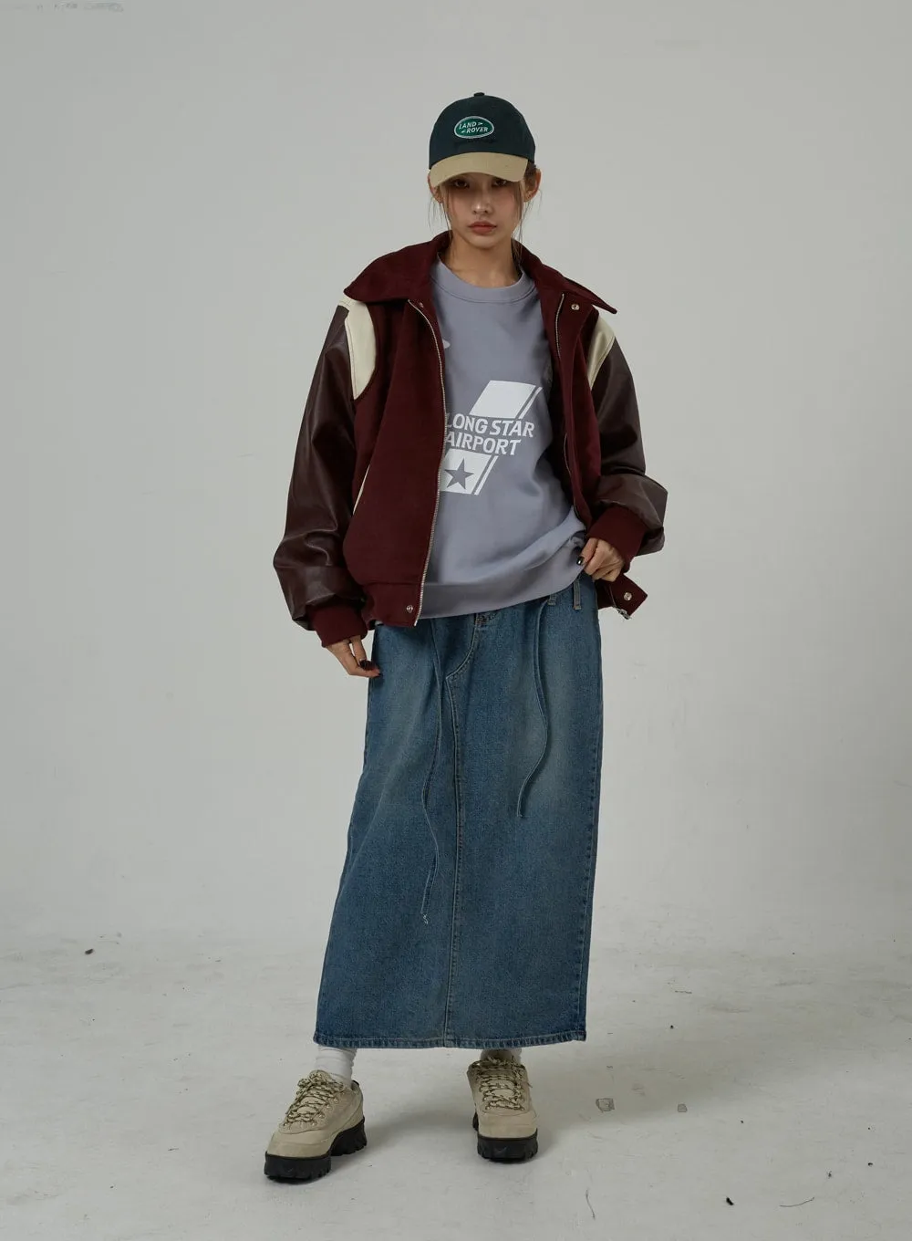 String Detail Maxi Denim Skirt CJ306
