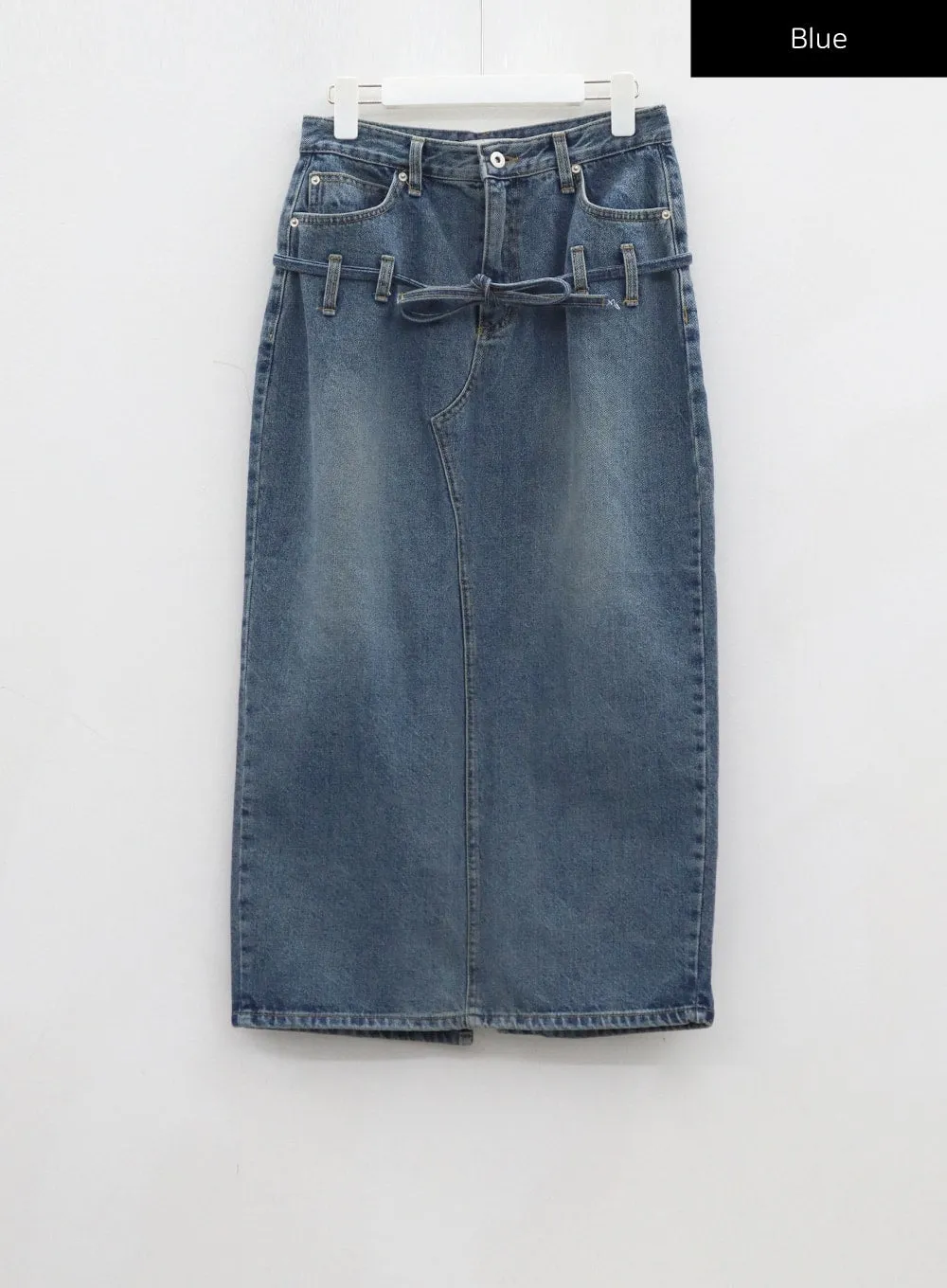 String Detail Maxi Denim Skirt CJ306