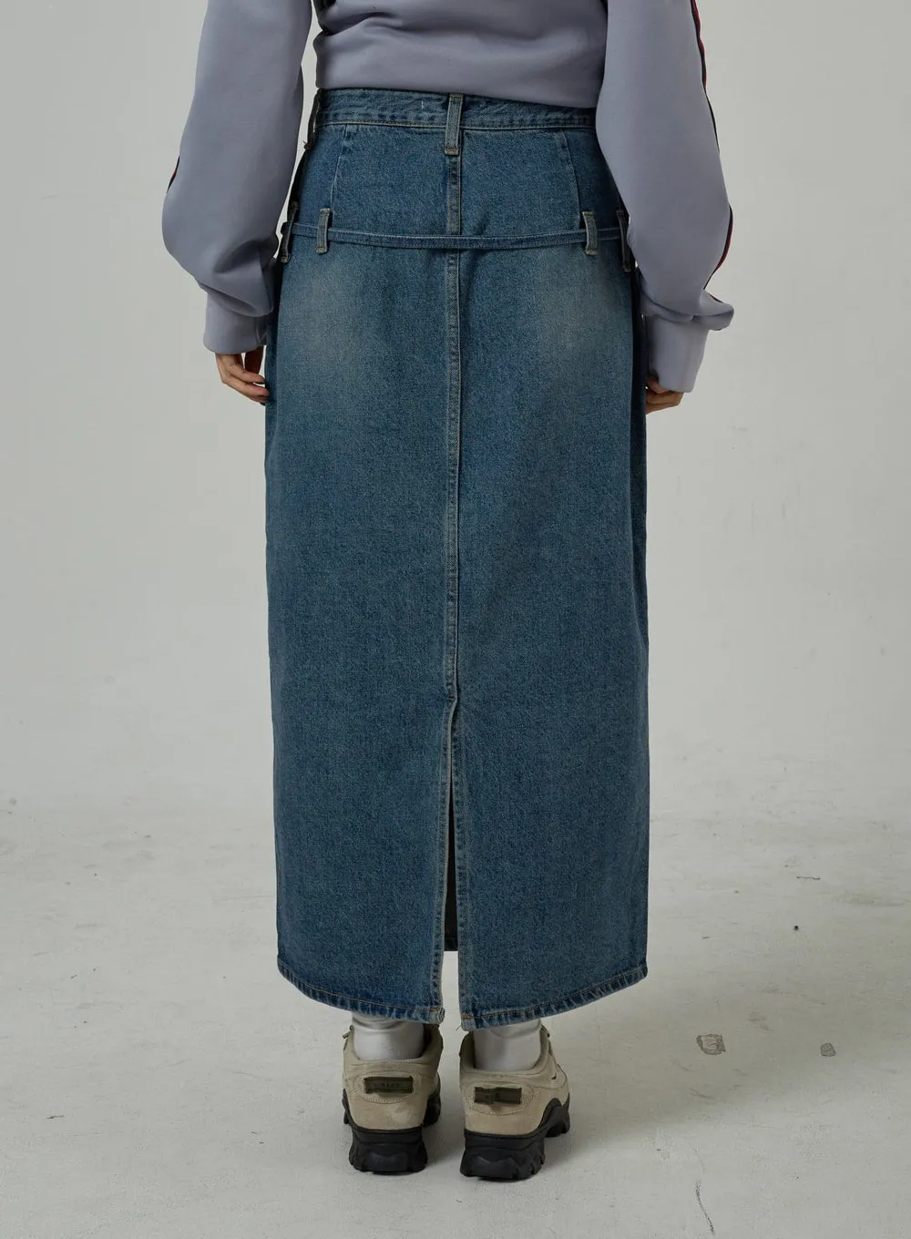 String Detail Maxi Denim Skirt CJ306