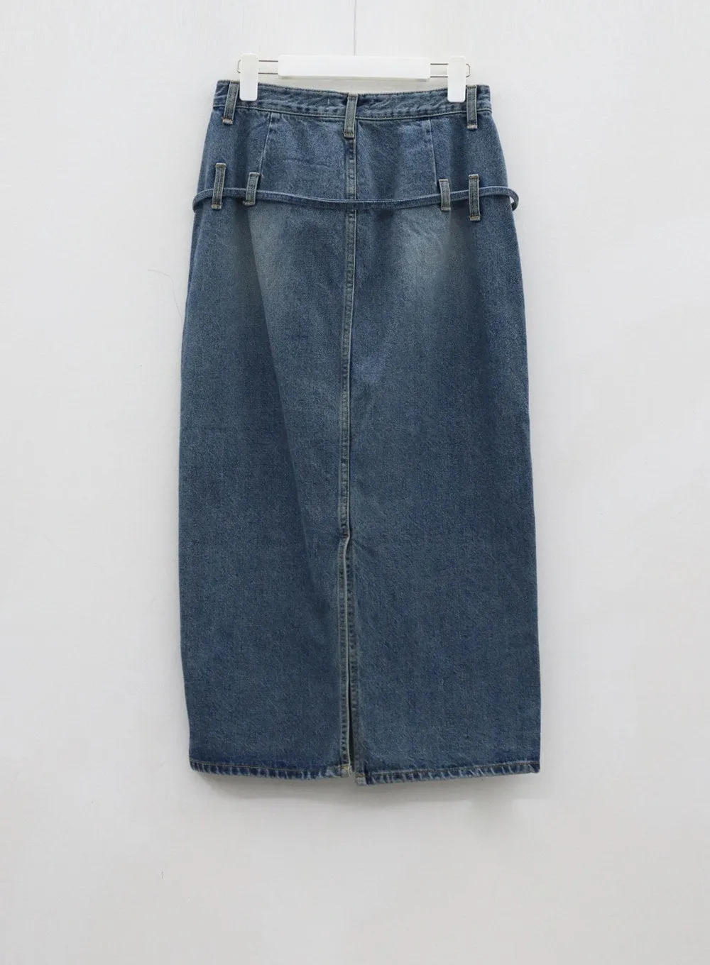 String Detail Maxi Denim Skirt CJ306