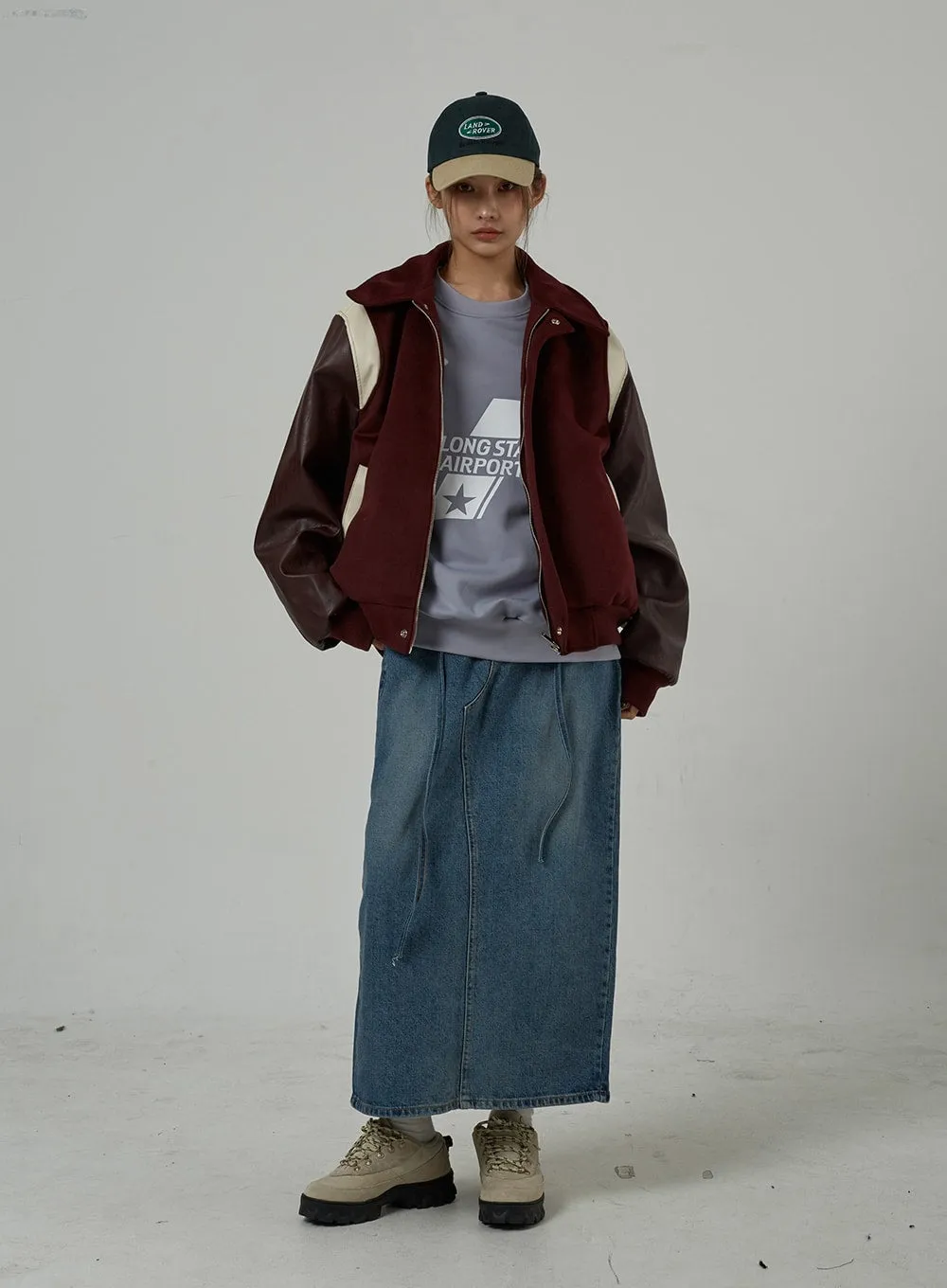 String Detail Maxi Denim Skirt CJ306