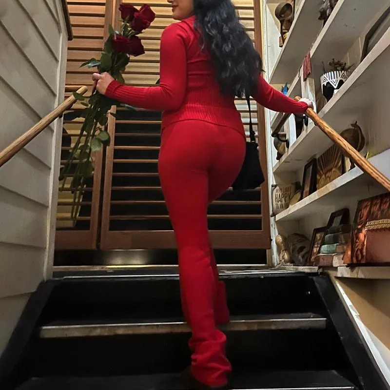Sweater And High Waist Long Pants Set