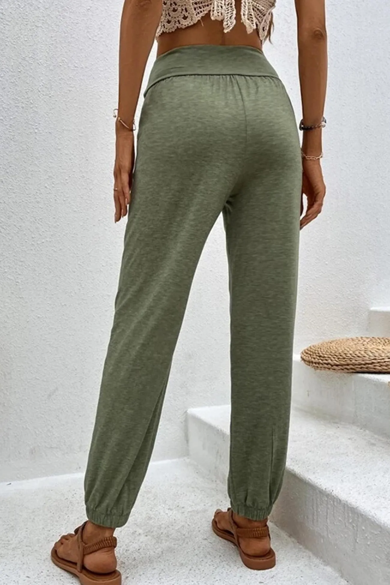 TastyHottie - Gathered High waist Solid Long Pants
