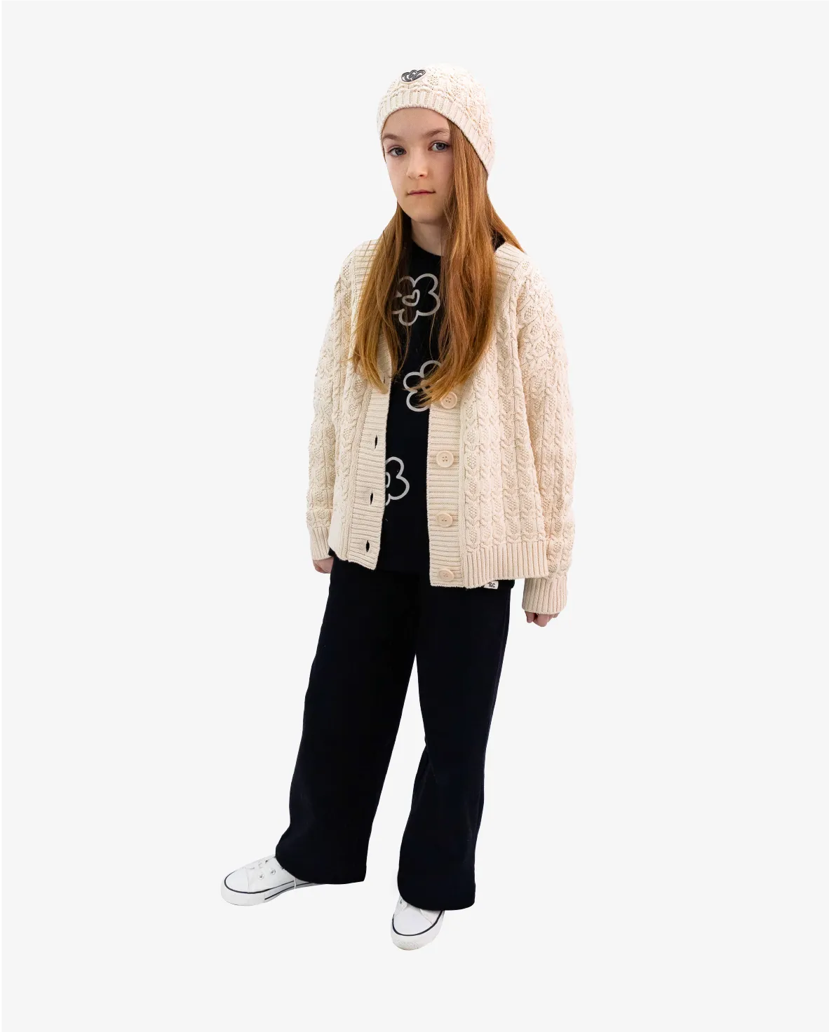 THE GIRL CLUB - CREAM ORGANIC LACE KNIT BEANIE