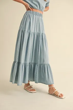 Tiered Denim Maxi Skirt