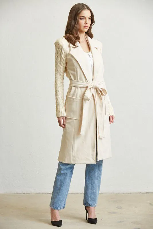 Timeless Cable Knit Belted Trench Coat