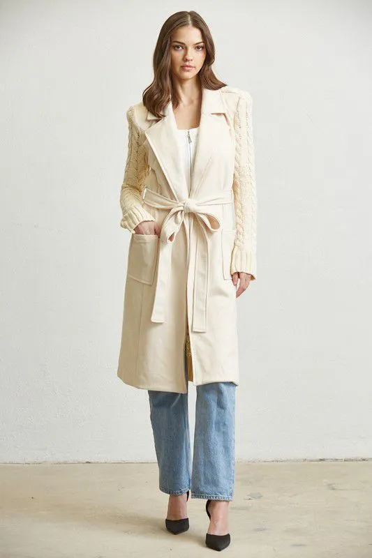 Timeless Cable Knit Belted Trench Coat