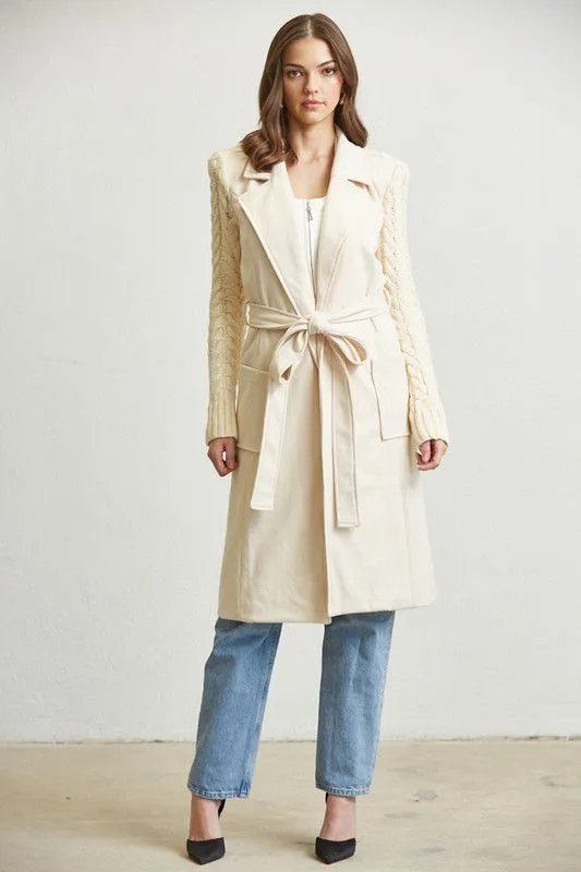 Timeless Cable Knit Belted Trench Coat
