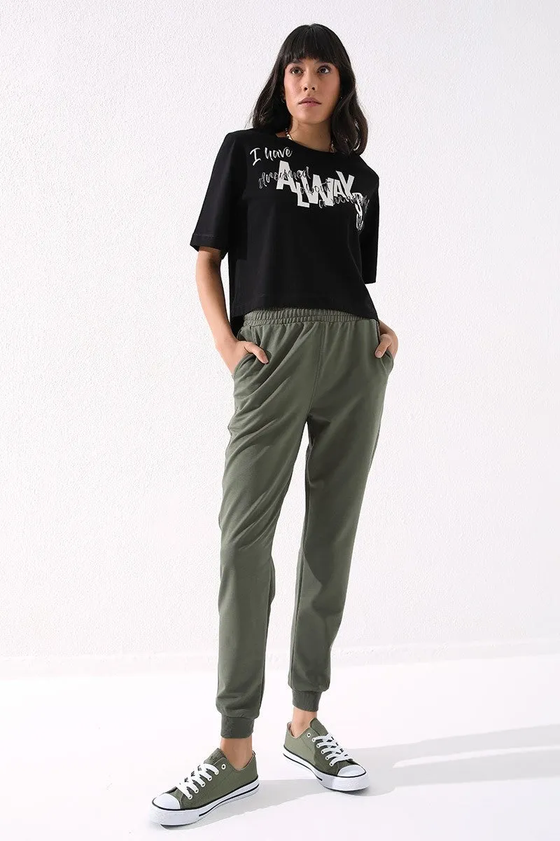 TMY Haki High Waist Jogger Comfort Fit Cuffed Women's Sweatpants - 94561 - St. George