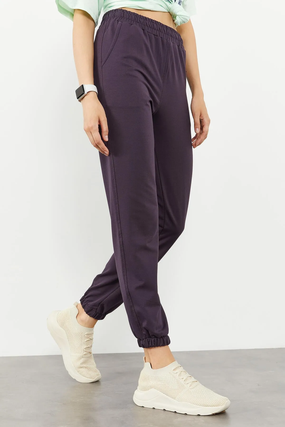 TMY Purple Pocket High Waist Comfort Fit Elastic Cuff Women's Sweatpants - 94583 - Peabody