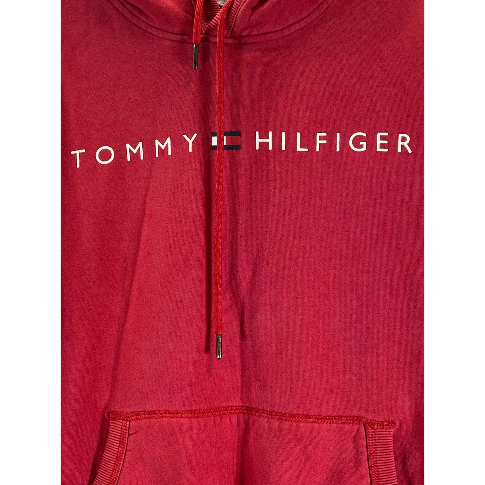 TOMMY HILFIGER Men's Primary Red Logo Regular-Fit Pullover Drawstring Hoodie SZL