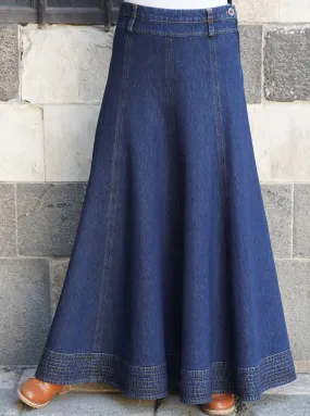 Topstitched Denim Maxi Skirt