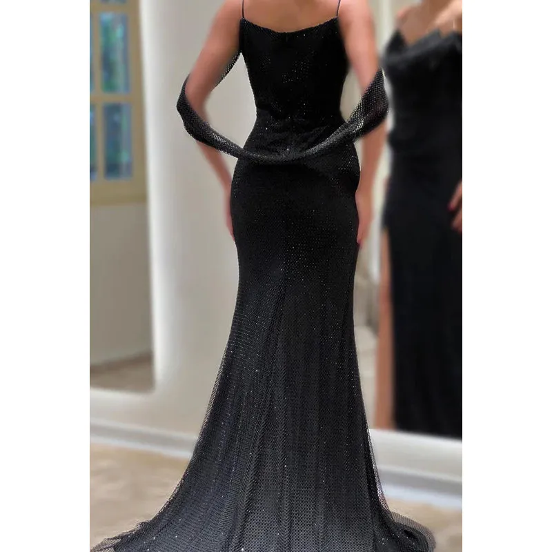 Trumpet/Mermaid Chic & Modern Straps Cap Sleeves Slit Formal Party Prom Dress