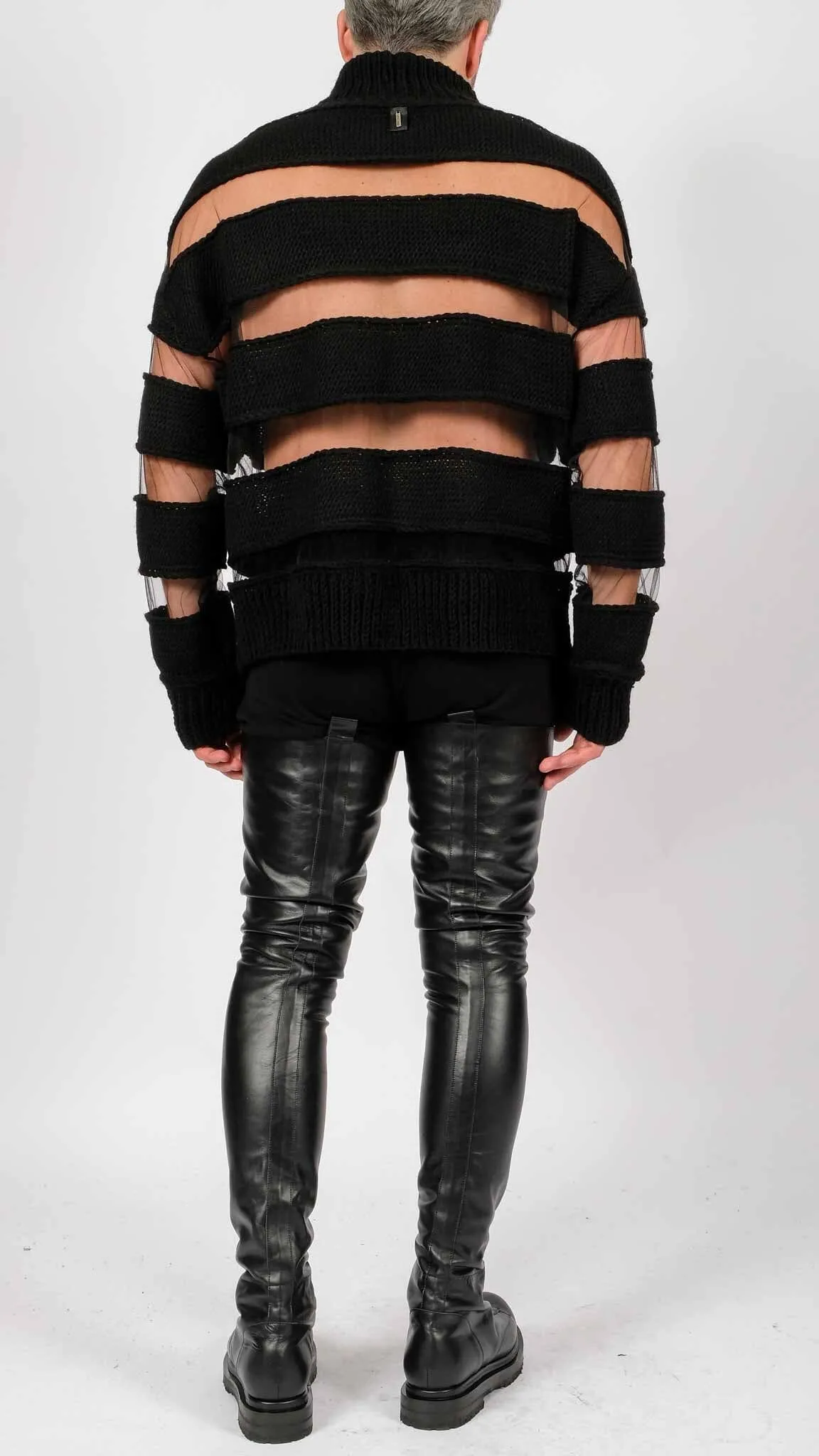 Turtleneck with Knitted Stripes