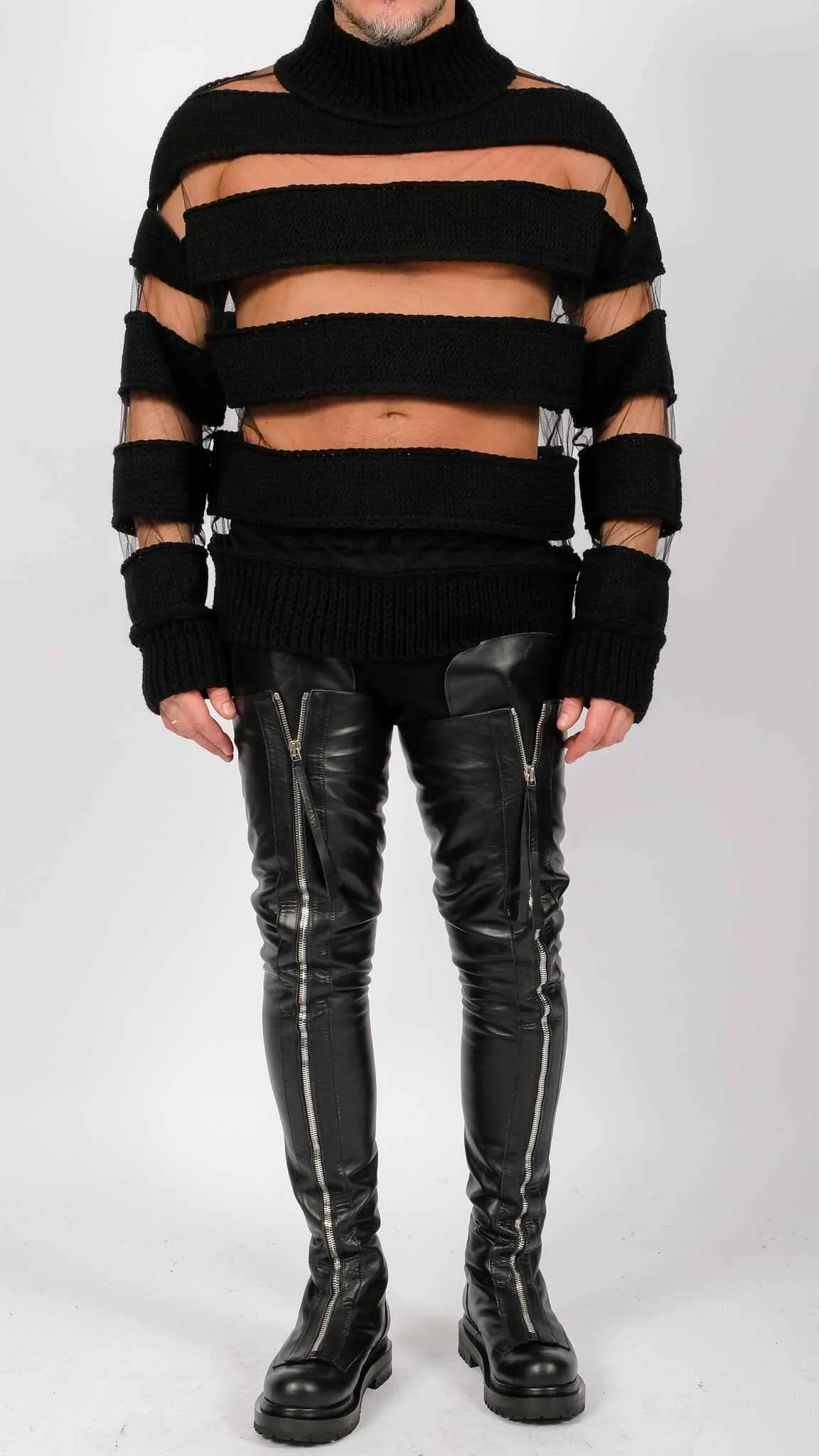 Turtleneck with Knitted Stripes