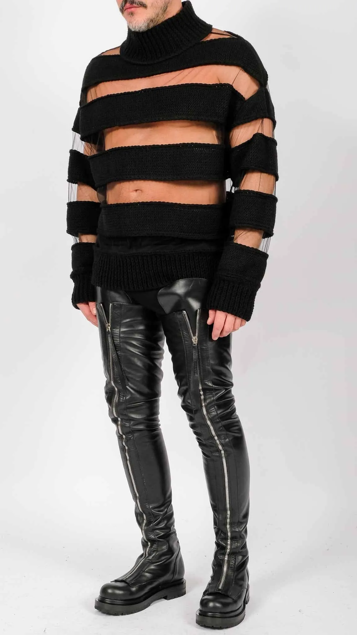 Turtleneck with Knitted Stripes